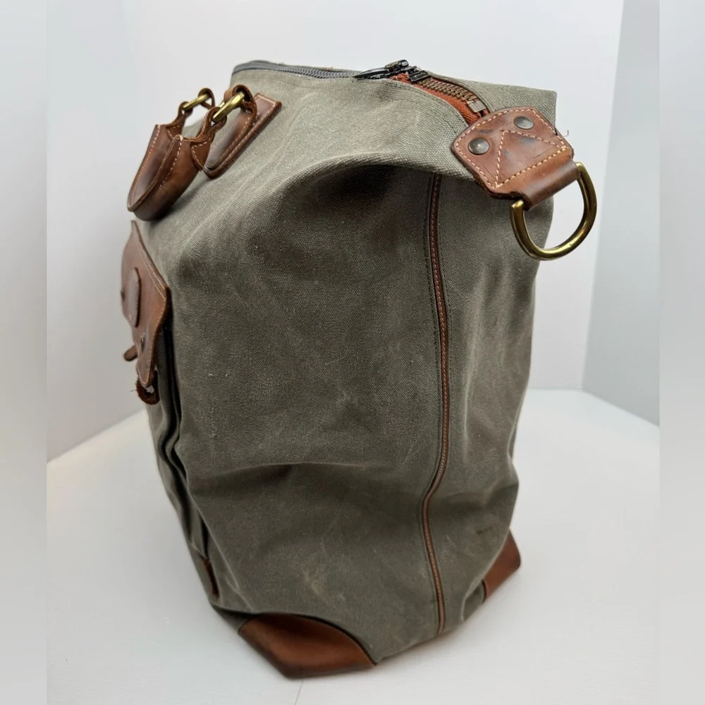 VTG Canvas Leather Trim Filson Style Duffle Bag Rugged Distressed Stained READ